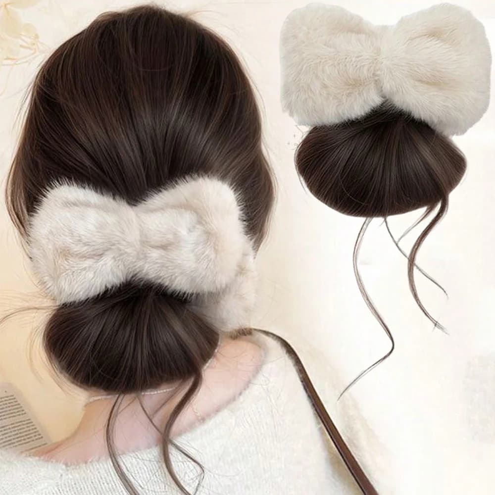 Extension for synthetic horsetail hair with low and elegant side clasp, disordered style, with dragon beard chignon for female daily use