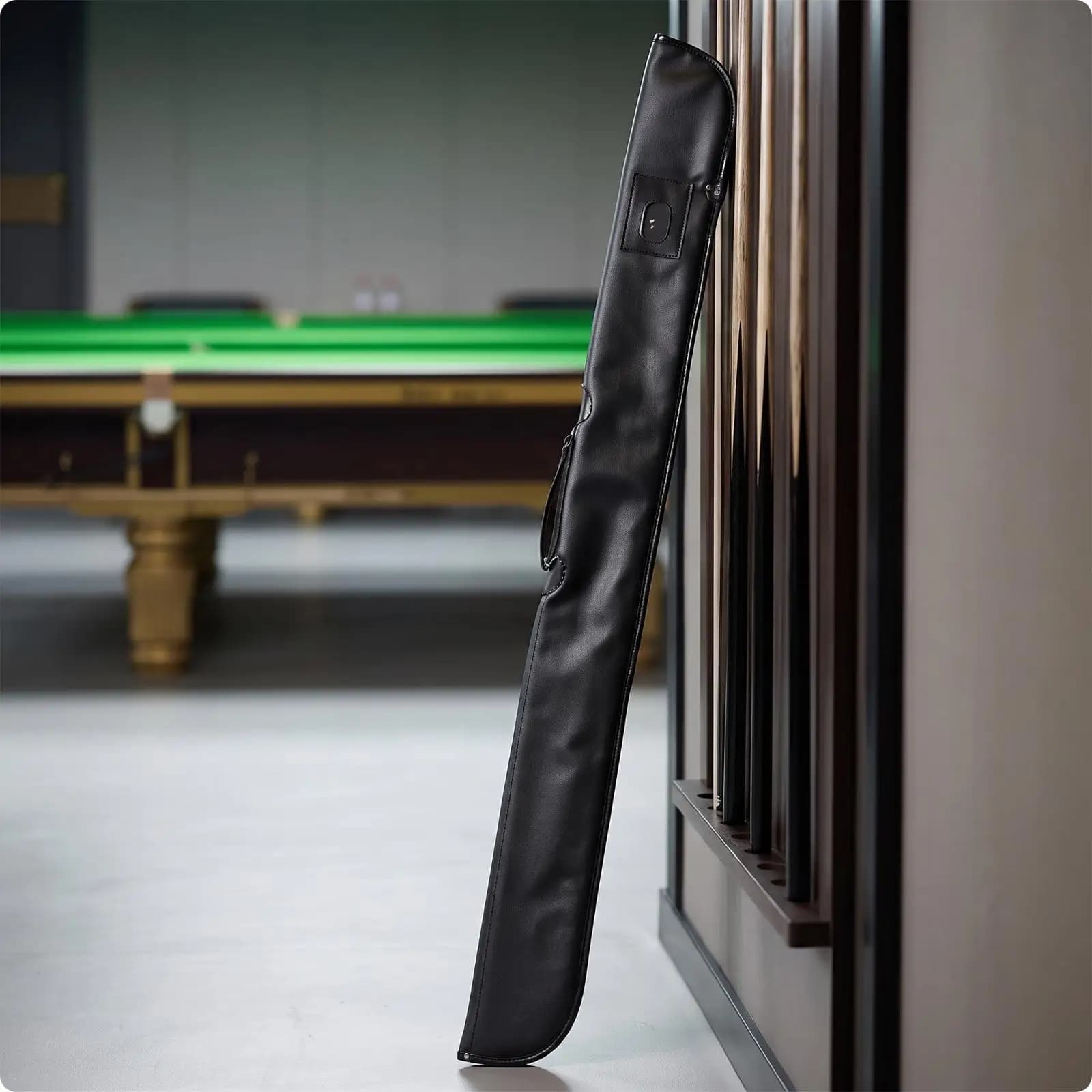 Billiard Shaft Carrier 117cm PU Leather Cue Case for Pool Stick Storage Shock Absorbing Padded Interior with Secure Zipper