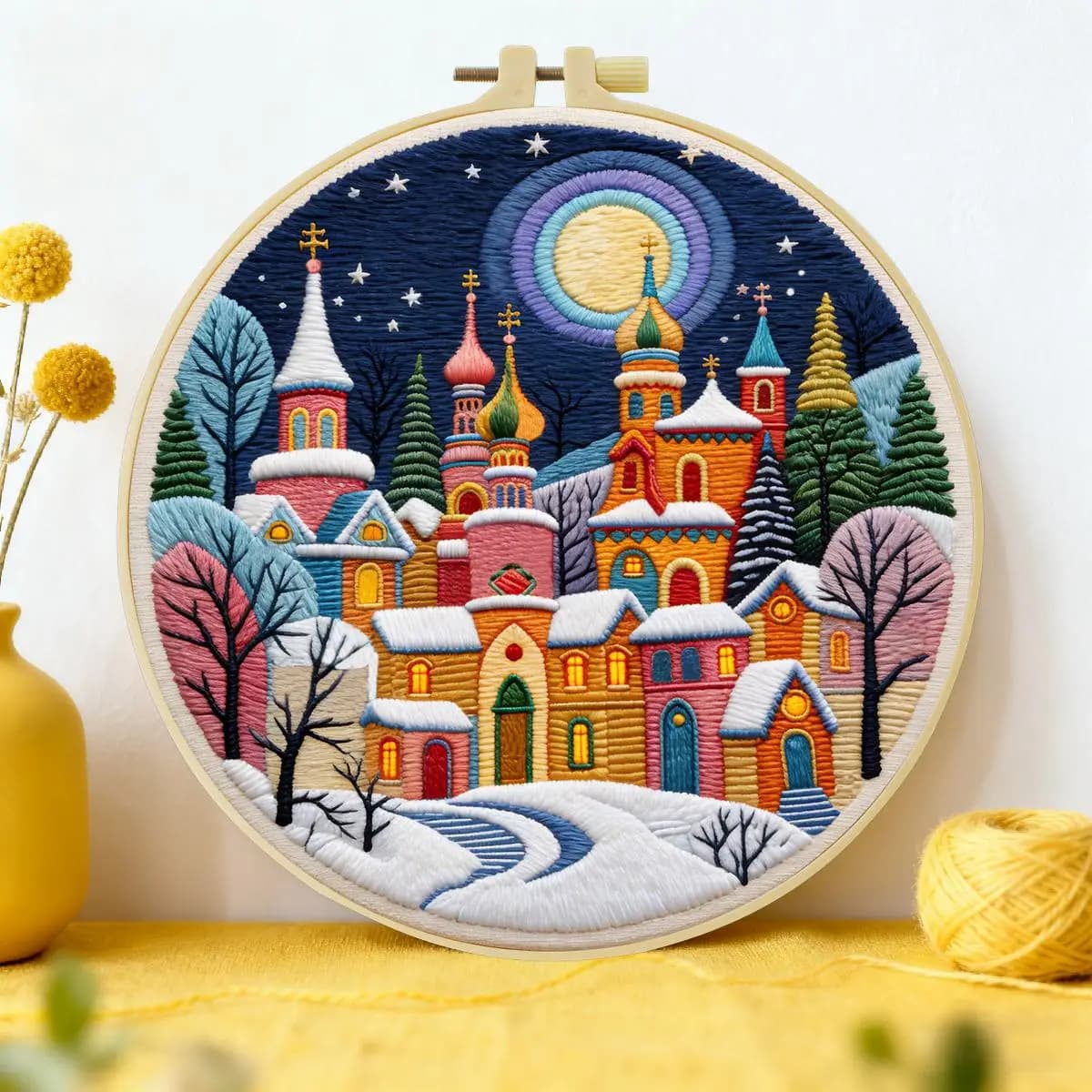 1pc 20X20CM/15X15CM 7.87/6.3inch castle Embroidery Starter Kit DIY kit DIY embroidery kit manualidades Sewing Art Craft Painting