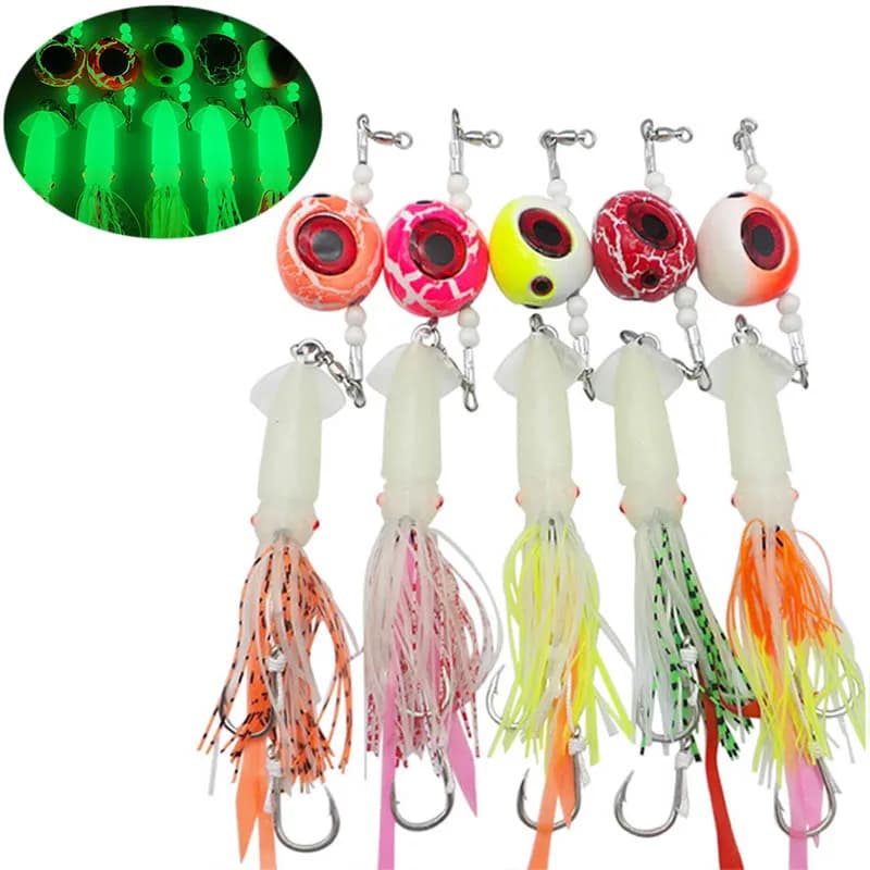 Ley Glow Luminous Head Jig Bait 100g-500g Esche Artificiali a Forma di Calamaro per Slow Jigging con Amo Ausiliario, Esche per la Pesca in Mare Tai Kabura Jig Slider