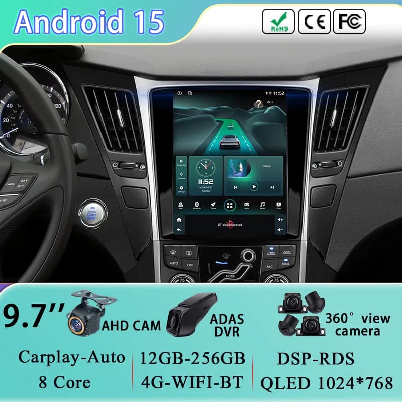 9.7 inch Head Unit 4G For Hyundai Sonata YF 8 2010-2018 Android Auto Car Radio Multimedia Video Player GPS Navigation BT No 2din