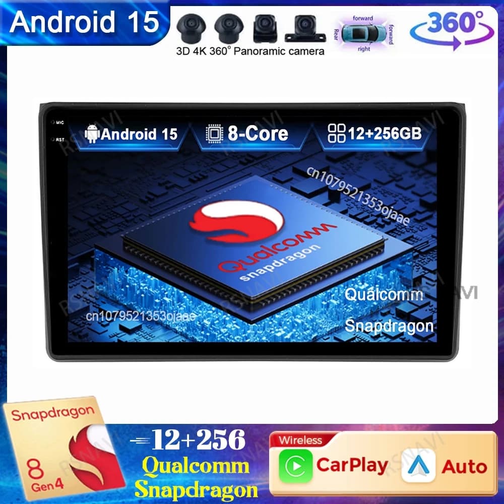 Android 15 Autoradio For Audi A4 2 B6 3 B7 2000-2009 S4 2002-2008 RS4 2005-2009 DVD 5G WIFI QLED Qualcomm Multimedia 4G LTE GPS