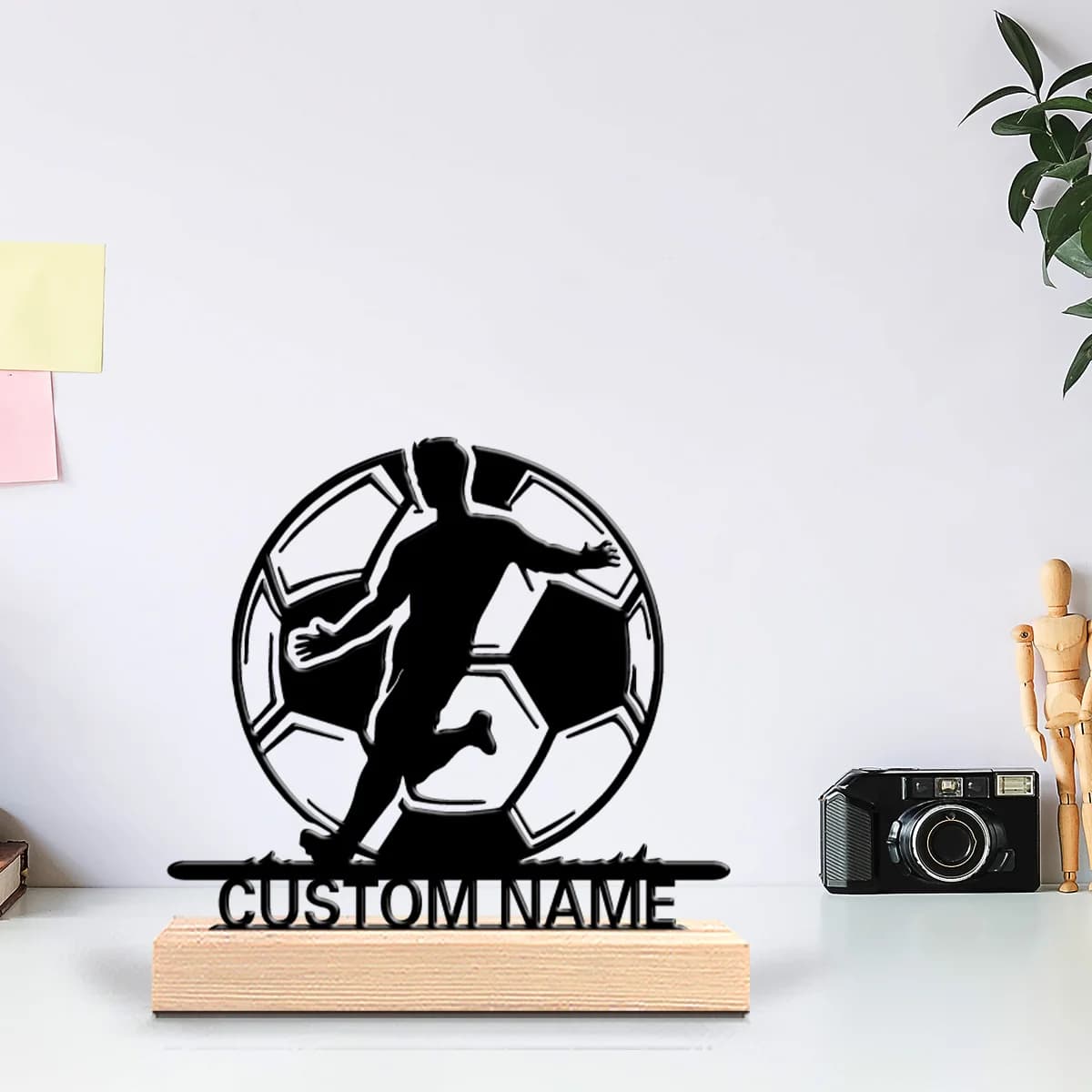 1pc Customized Minimalist Metal Ornaments Custom Content Equipped with A Wooden Base Perfect for Home or Office Decoration