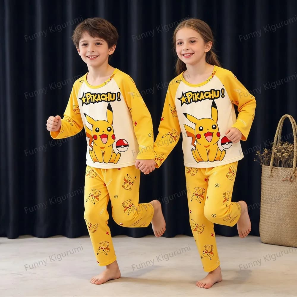 Pigiama cartone animato per bambini da 3 a 5 7 9 11 13 anni Set di abbigliamento Ragazzi Abbigliamento per la casa Ragazze Pigiama Pikachu a maniche lunghe Abbigliamento da casa per adolescenti