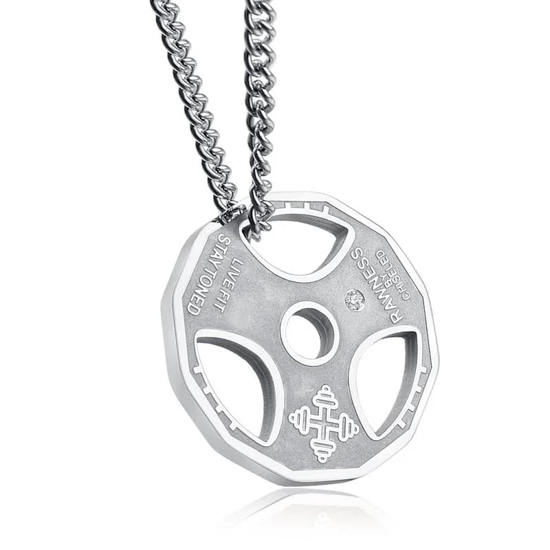 Men Fitness Gym Pendant Necklace Weight Plate Manubri Balancing Weights Bodybuilding Exercise Of Stainless Steel Worlds