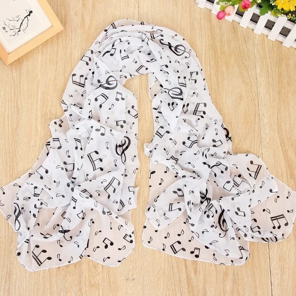 Sciarpa Hijab in Chiffon con Stampa 50*160cm Motivo Note Musicali Sciarpa in Chiffon con Bellissimo Disegno Materiale Elastico