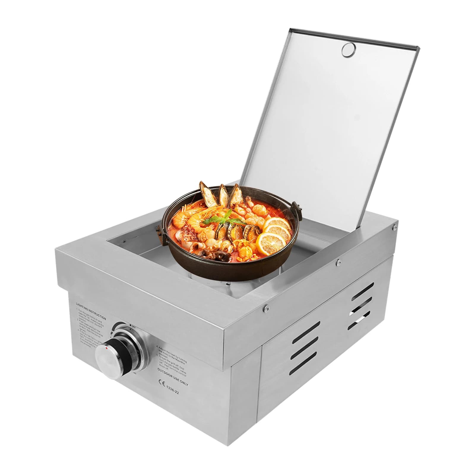 Gas cooker, built-in/outside, 304 stainless steel, natural gas portable cooking stove for courtyard, camping, patio, silver