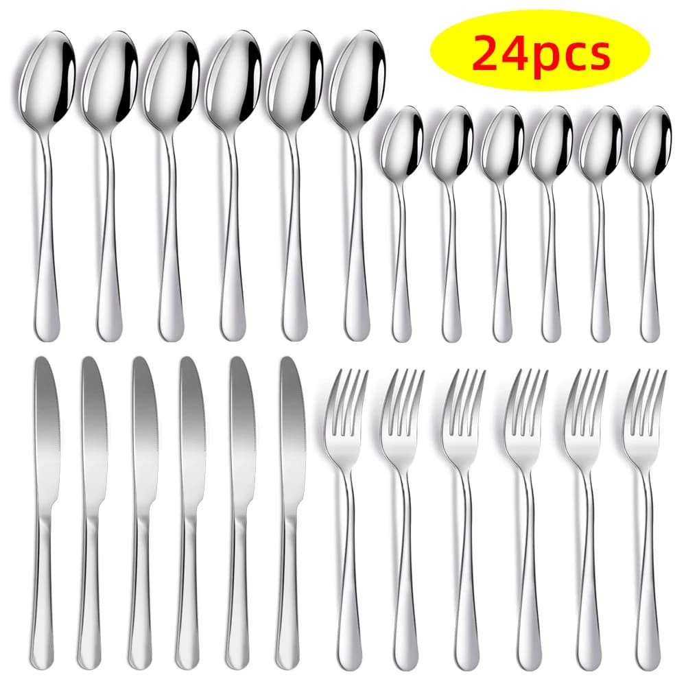 24 Pz/set Stainless Steel Dinner Black Gold Set Cutlery Knife Knife Fruit Knife Fork Set Potatoes Stoves Kitchen Set Potatoes