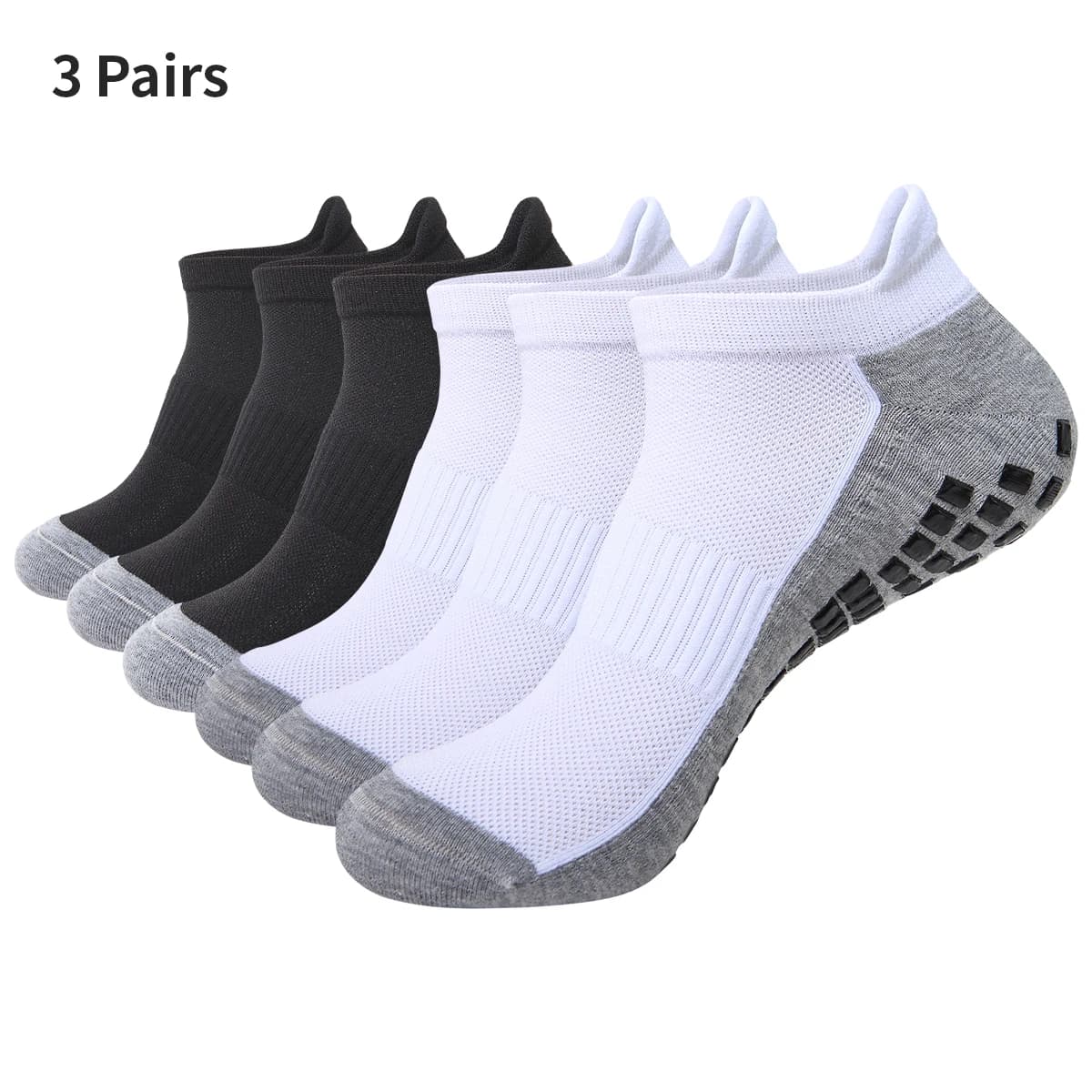 3 Paia di Calzini Corti per Pilates e Yoga per Adulti, con Suola Imbottita in Spugna e Grip in Silicone Antiscivolo, Calzini da Casa, Confezione Famiglia