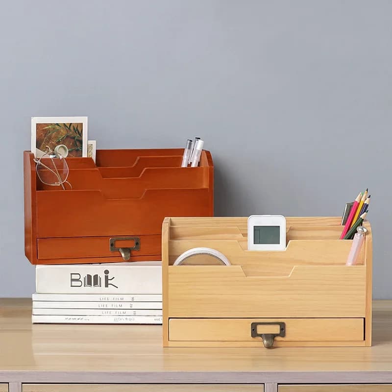 Multifunzione in legno Home Office Scrivania File di carta Lettera Scatola postale Portaoggetti Selezionatore Desktop Chiave Penna Matita Organizzatore F0E5V8