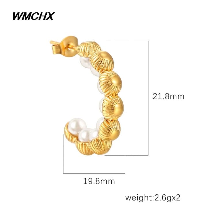 Elegant Plated 18K Pearl Stud Earrings Personality C- Shaped DIY Handmade Fashionable Geometric Stainless Steel Earrings