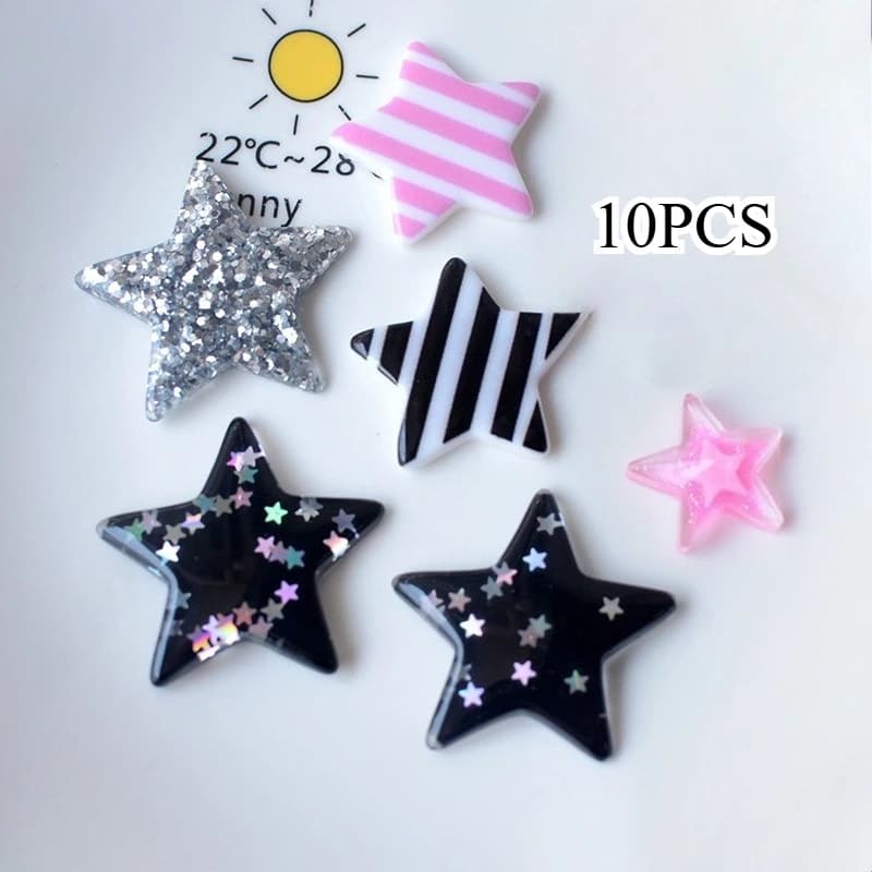 10 Pezzi Stella con Paillettes in Resina, Accessori Decorativi Kawaii per Fermagli per Capelli, Gioielli, Abbigliamento, Scarpe, Patch Fai da Te, Charm Fatti a Mano 2025