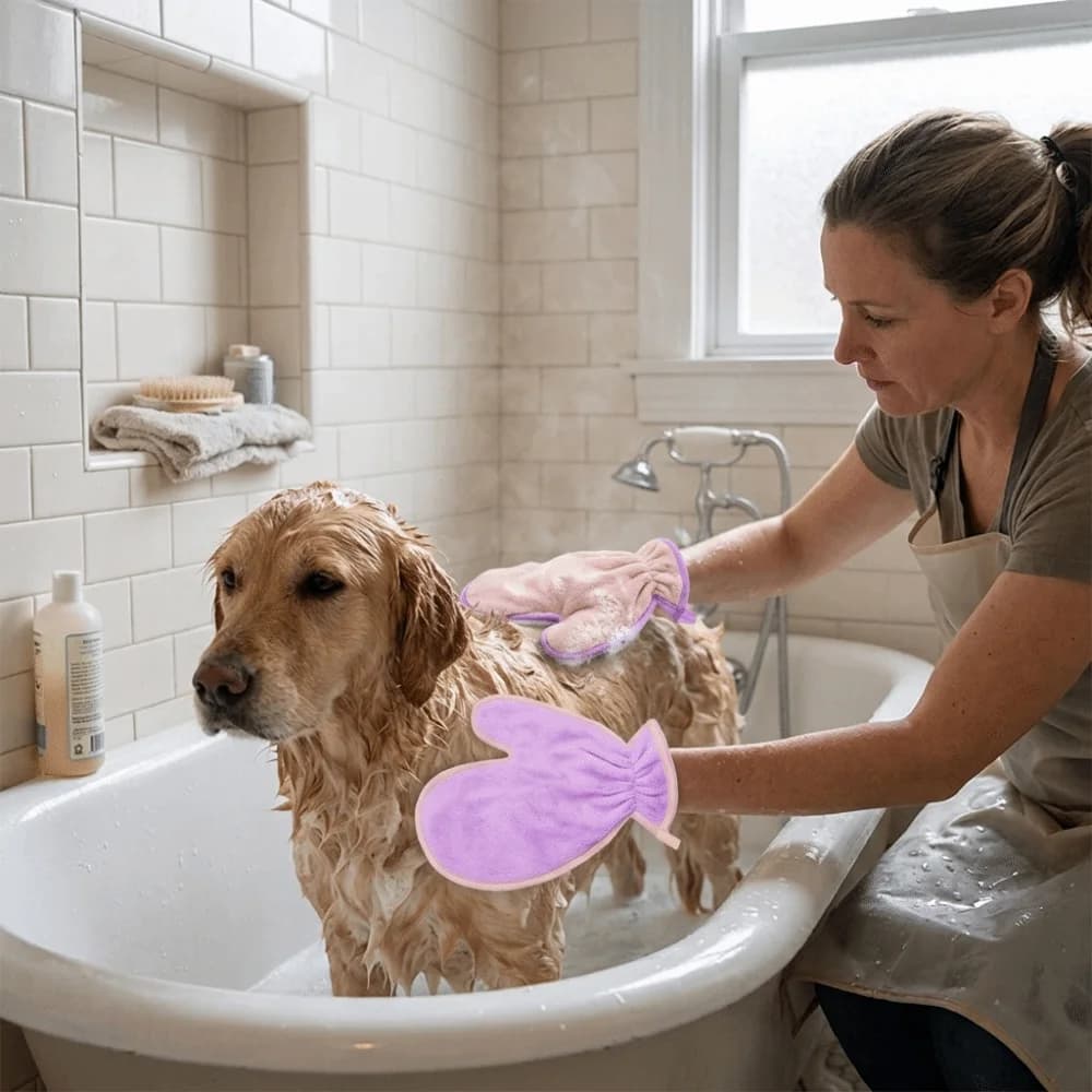 Reusable Fleece Lined Pet Drying Mitt Multi Colors Soft Dog Cat Clean Mitt Safe Paw Print Bath Towel Glove Household Pet Groom