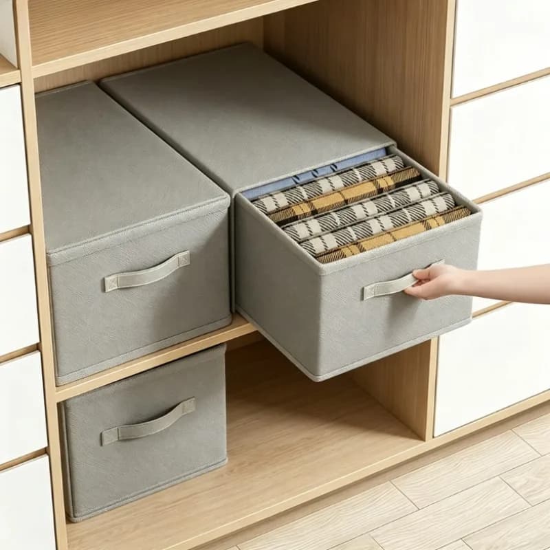 1pc Fabric Wardrobe Organizer Drawers, Foldable Clothes Storage Box with Lid, Multi-Purpose Underwear Sock Divider, Non-Woven