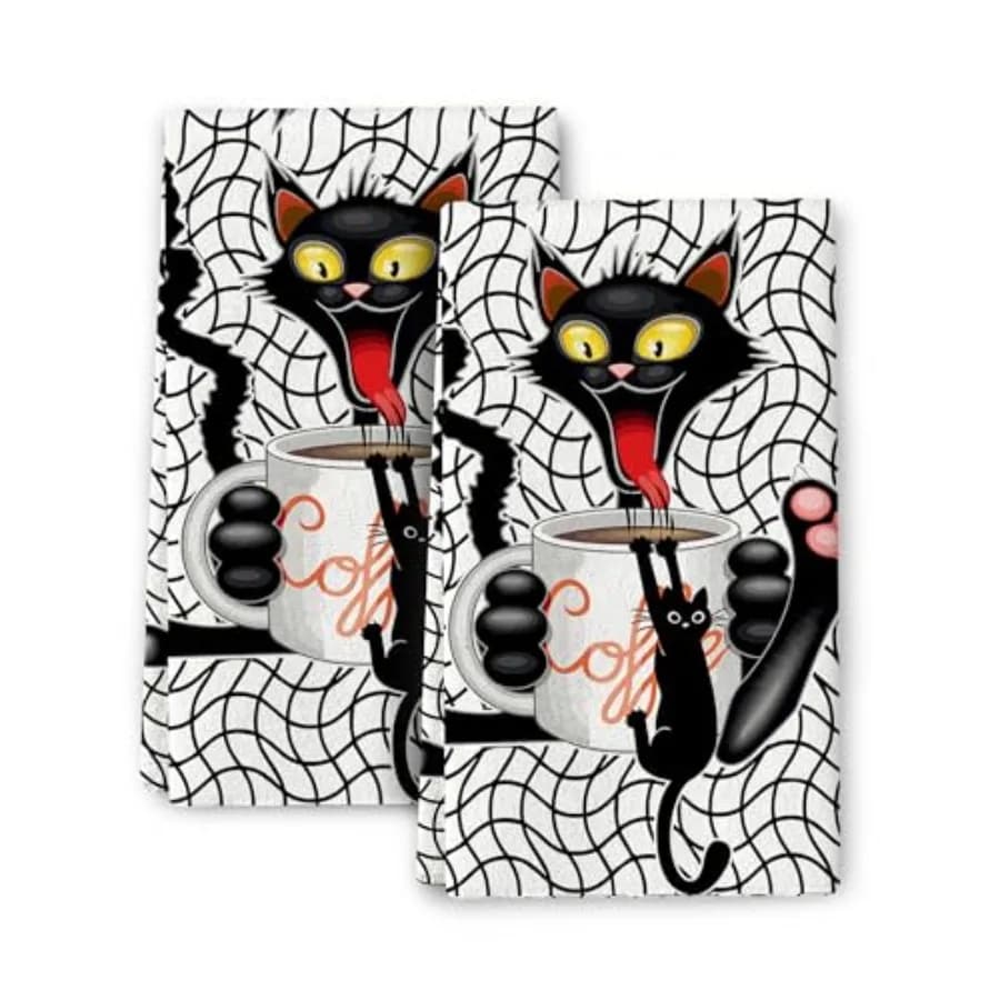 Coffee Kitchen Dish Towels Set of 2 Funny Hand Towels Soft Absorbent Abstract Modern Dish Cloths for Kitchen Tea Bar Towel Farm