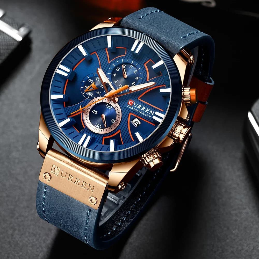 CURREN 8346 Quartz men's watch with free time night light Men's sports watch with automatic date Waterproof leather watches for men