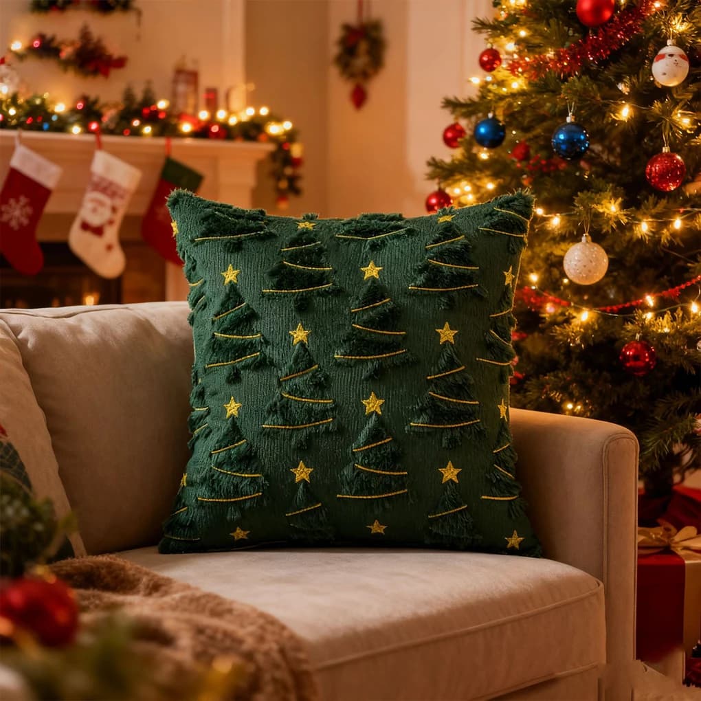 Christmas Cushion Lining 45X45 cm Christmas Tree Model Green Federa Peluche Soft Fake wool cushions for home sofa