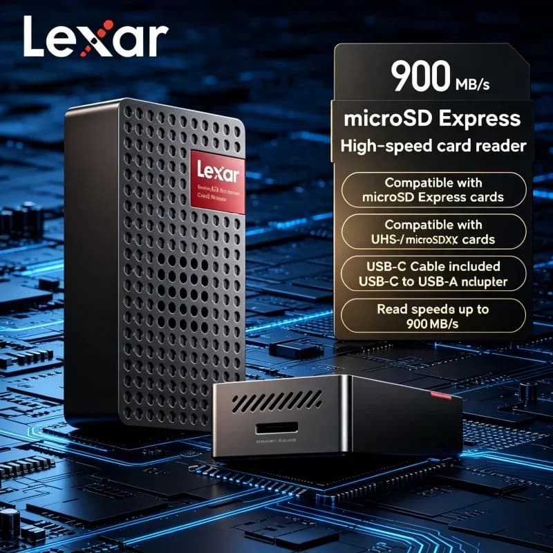 Internal Cooling Fan microSD Express Card Reader Lexar 900MB/s Max Speed USB3.2 Compatible With UHS‑I UHS‑II TF Memory Cards