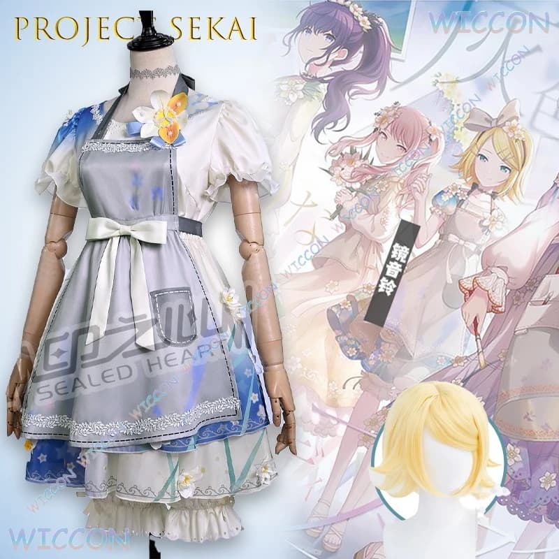 Progetto Sekai KagaRinn Abito cosplay grigio infinito Vestito da concerto anime Twin Tails Giallo limone Ragazza carina Costume di scena Halloween