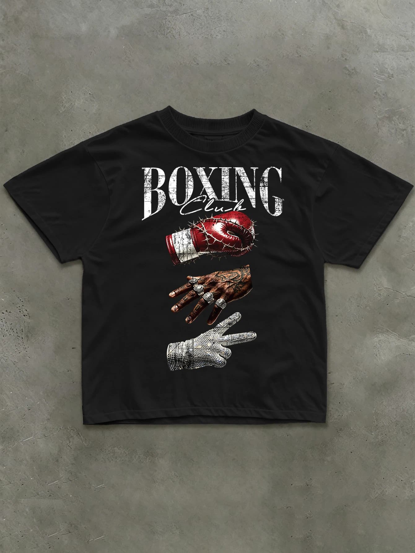 Men's Streetwear T-Shirt Brand Boxing Club Glove Print Cotton Black Crew Neck Short Sleeve Tee S-2XL All Size 1Pc