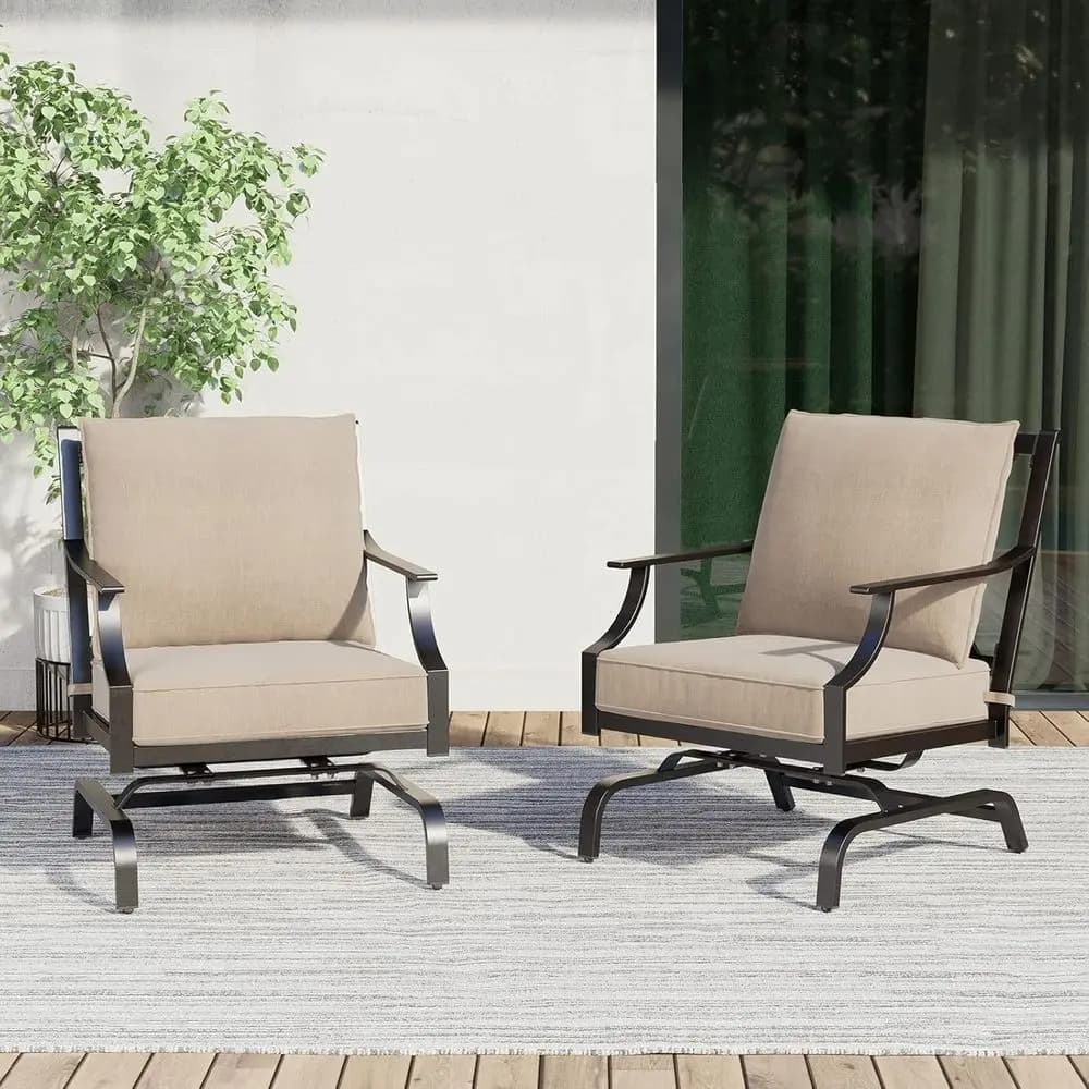 2-Piece Outdoor Rocking Chair Set with Beige Olefin Cushions for Patio Seating