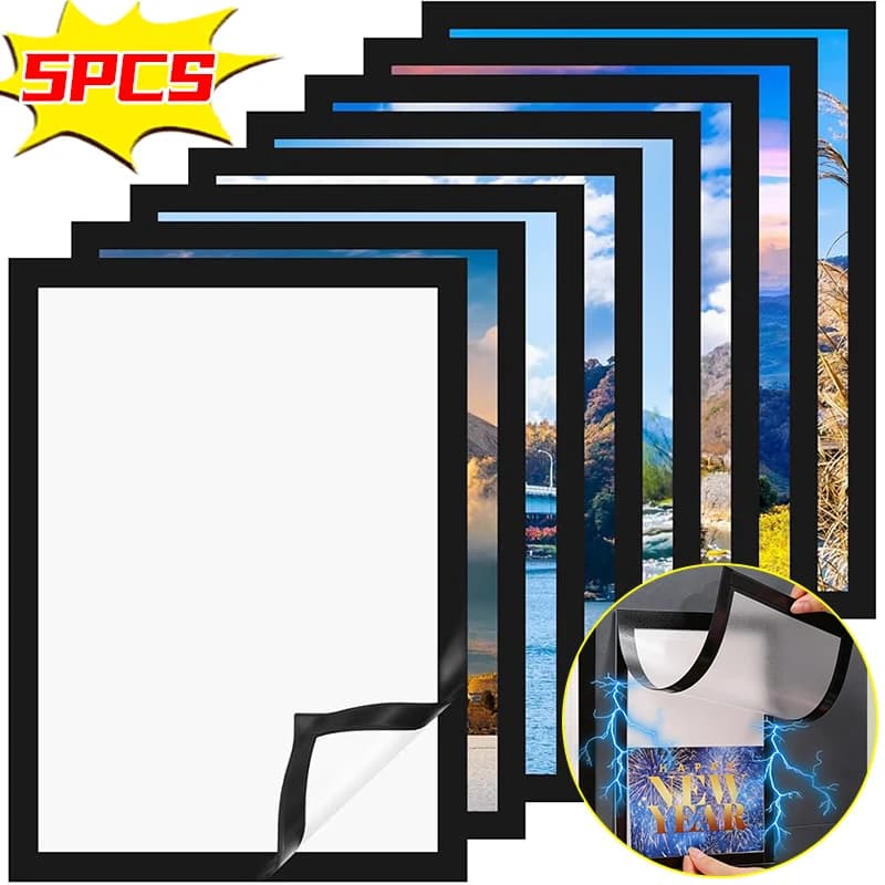 Self-Adhesive Photo Frame Black Magnetic Picture Frame Removable for Photos Notes Posters Display Holder Frame Sheet Wall Decor