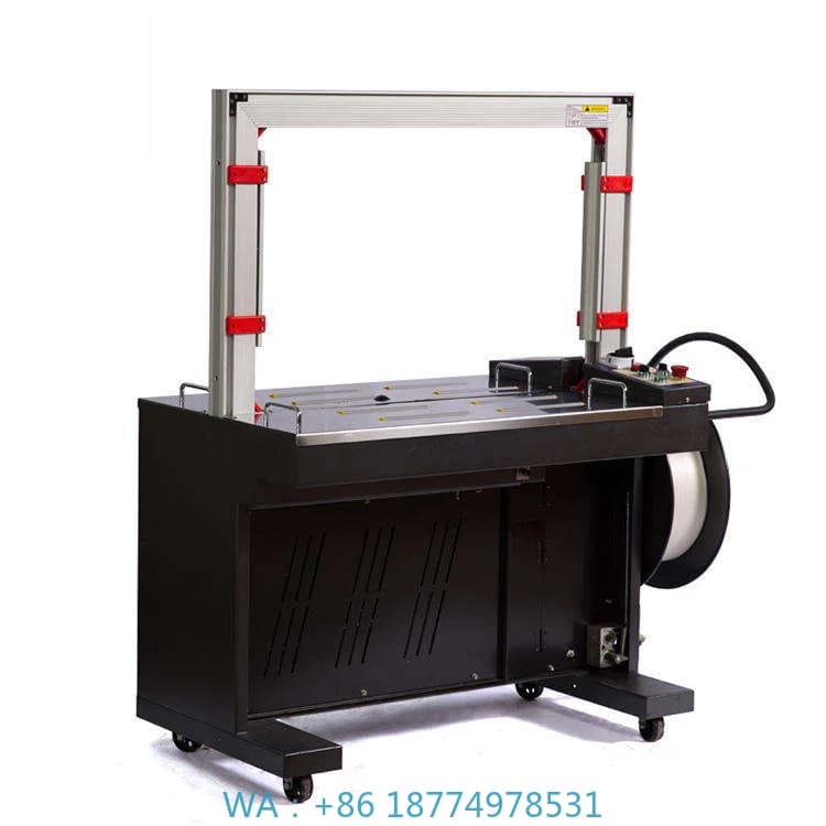 Pneumatico da tavolo Poly Pack Pp Case Box Reggiatrice per cintura in plastica PackagerLT-DBA150 Scatola di cartone automatica Piattaforma alta automatica
