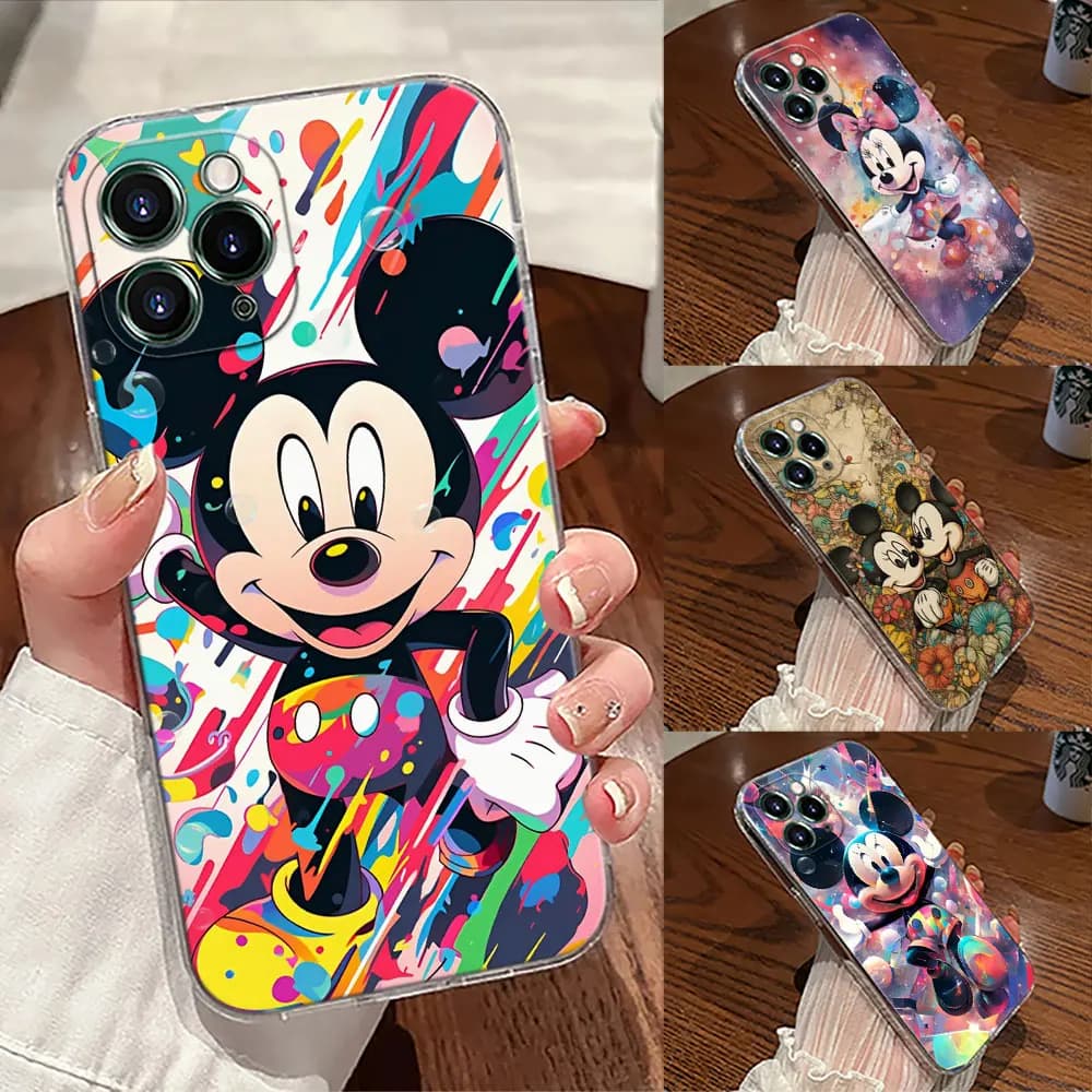 Cover Morbida Trasparente Disney Mickey Mouse per iPhone 17 Pro Max 17E 11 12 13 14 15 16 Pro Max Plus 17 Air 16E 7 XS