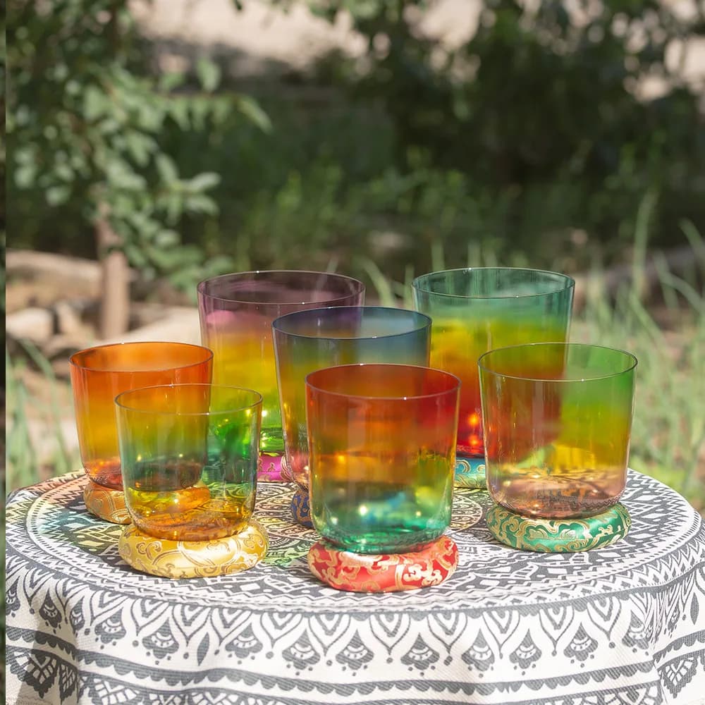 Rainbow-colored colorful alchemy crystal bowl, Tiantie bowl, singing bowl, cleansing meditation, tapping bowl sound therapy
