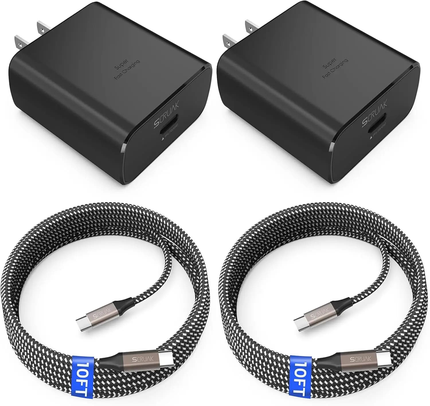 Confezione da 2 Caricabatterie Super Veloce da 45W USB C + 2 Cavi da 3 Metri per Samsung Galaxy S26/S25/S24/S23/S22/S20, Note 10/20, Tab S9