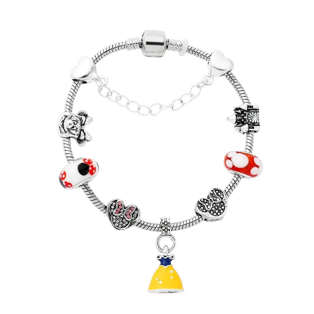 Disney Lovely Mickey Castle Bracciale fai da te Bracciali da donna Pandora Smalto colorato Abito da principessa Accessori per gioielli con ciondolo