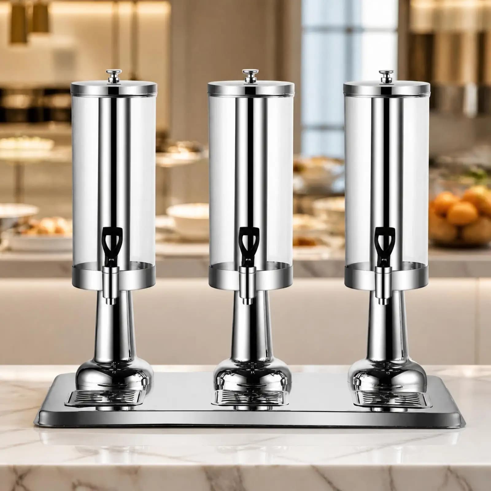 Triple Tap Beverage Dispenser 9L Stainless Steel Cold Drink Machine for Coffee Tea Juice Milk at Hotel Dining Buffet Parties