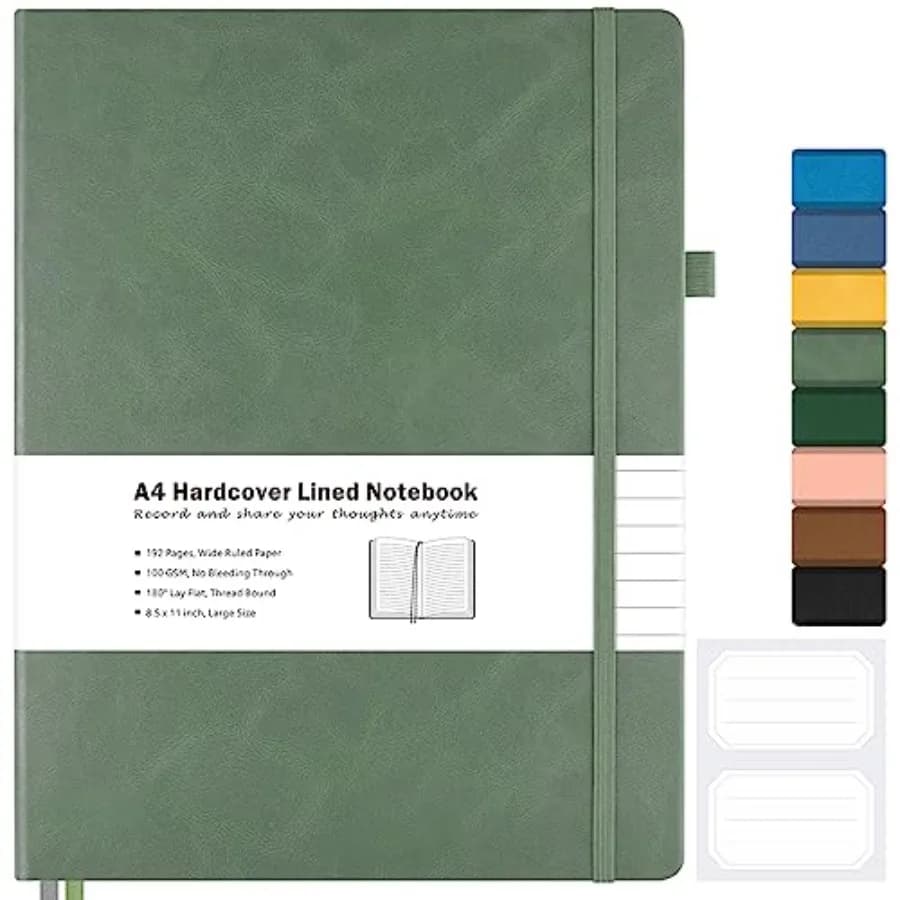 Lined Journal Notebook, 8.5" x 11" Hardcover Leather Notebook for Work, Wide Ruled Notebook Journal for Women Men, 192 Thick Pa