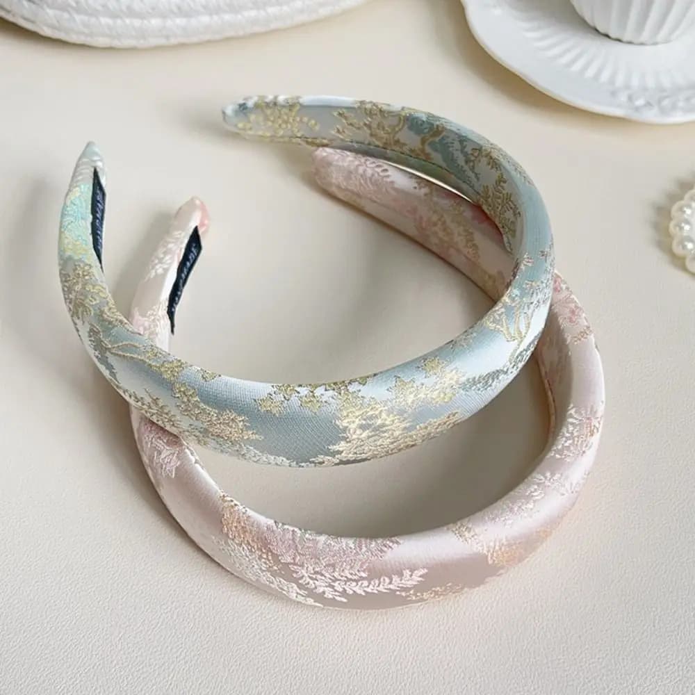Temperament Sweet Chinese Embroidery Headband Retro Sponge Satin Jacquard Hair Hoop Elegant All-match Exquisite Headband Women