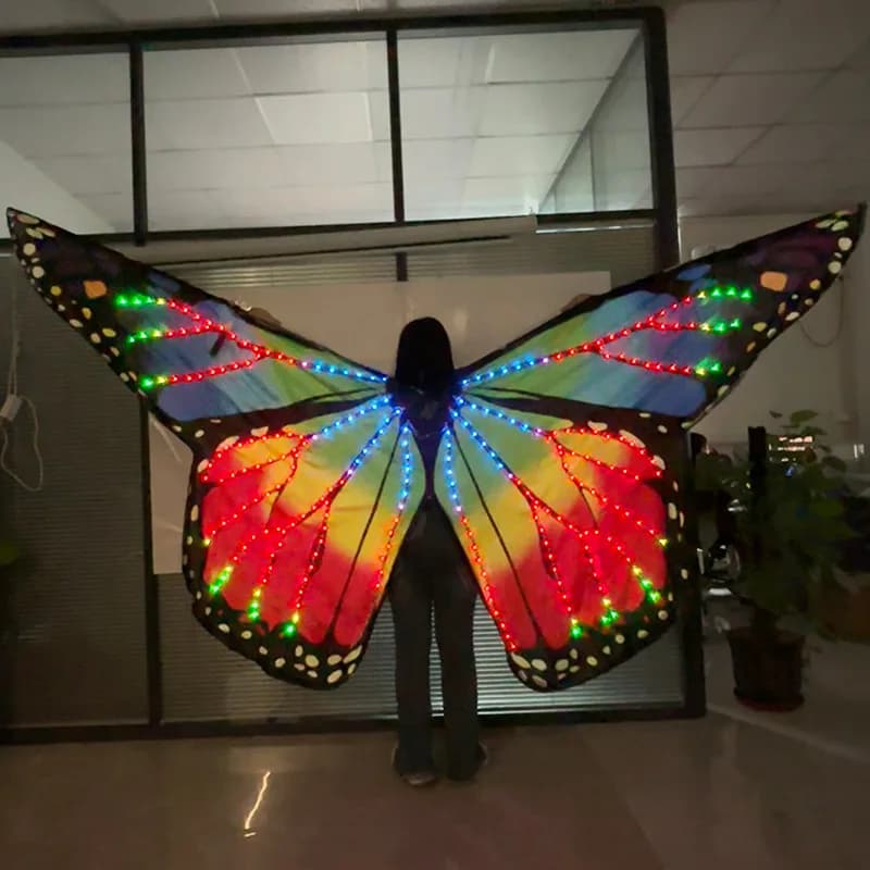 Costume da fata con ali di farfalla illuminate a LED Mantello da farfalla incandescente per regali di bomboniere per feste di compleanno con ali per adulti