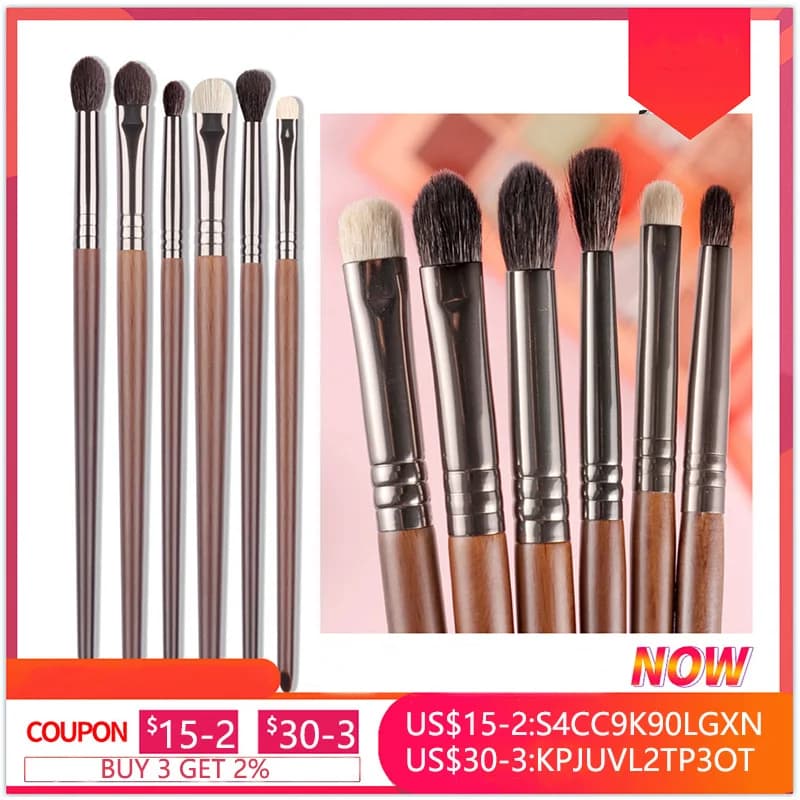 OVW 2/6 pz Set di pennelli per trucco ombretto Setole di capra naturali Strumento pennelli trucco cosmetico Evidenzia il set per sfumare i pennelli