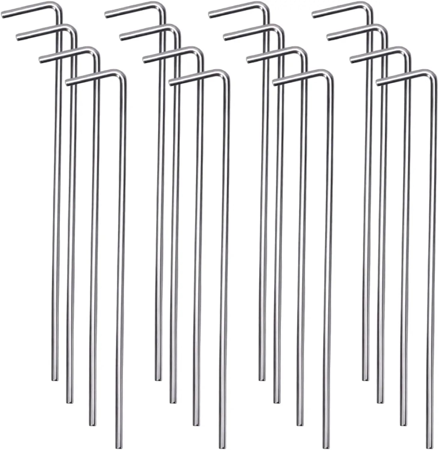 Set di 16 Picchetti per Tenda da 6,5 Pollici, Robusti Pali in Metallo per Decorazioni Natalizie all'Aperto, Campeggio, Gazebo, Giardinaggio