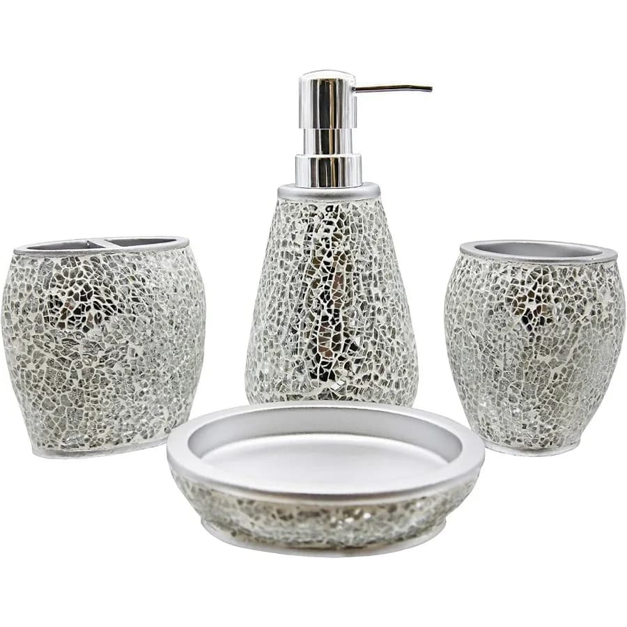 Set di accessori da bagno moderni e di lusso per decorazioni domestiche contemporanee: set da 4 pezzi con dispenser di sapone liquido, pompa per lozione
