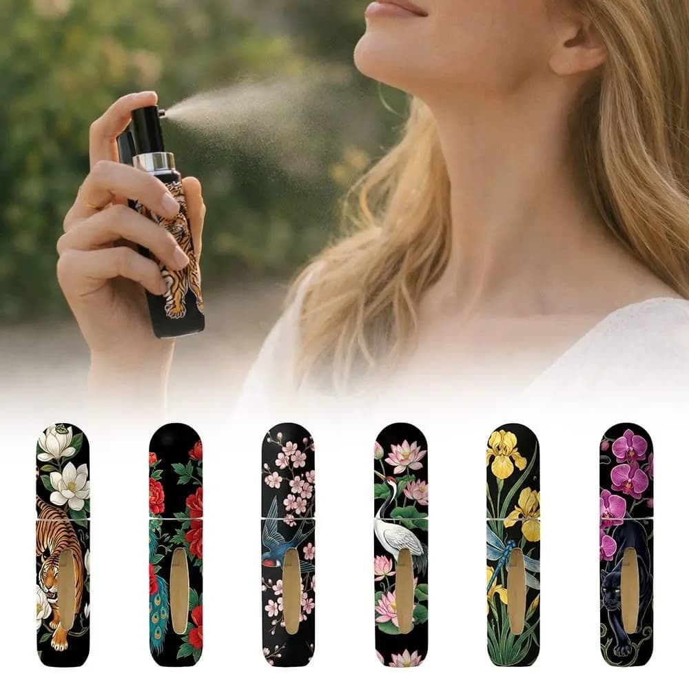 5ml Perfume Bottle Floral Refillable Liquid Cosmetic Container with Key Ring Leak-proof Ultra-fine Mist Fragrance Container