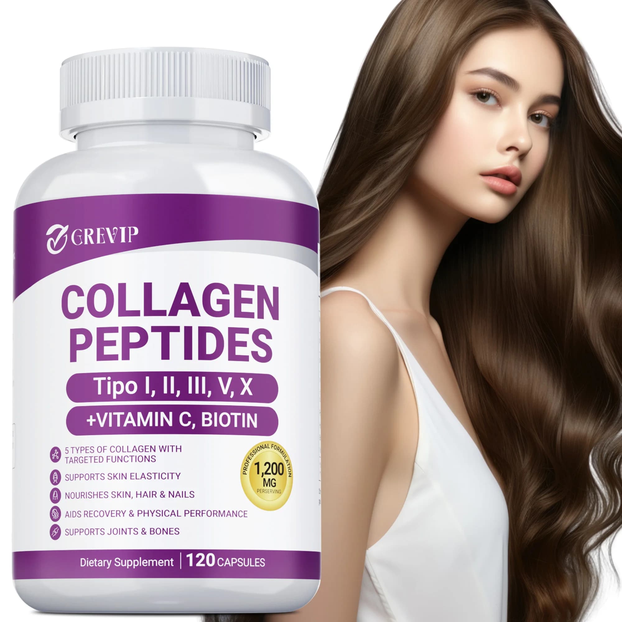 Collagen Peptides Capsules - Anti-aging, Enhance Skin Elasticity, Supports Hair, Bones and Joint Health, Improves Vitality