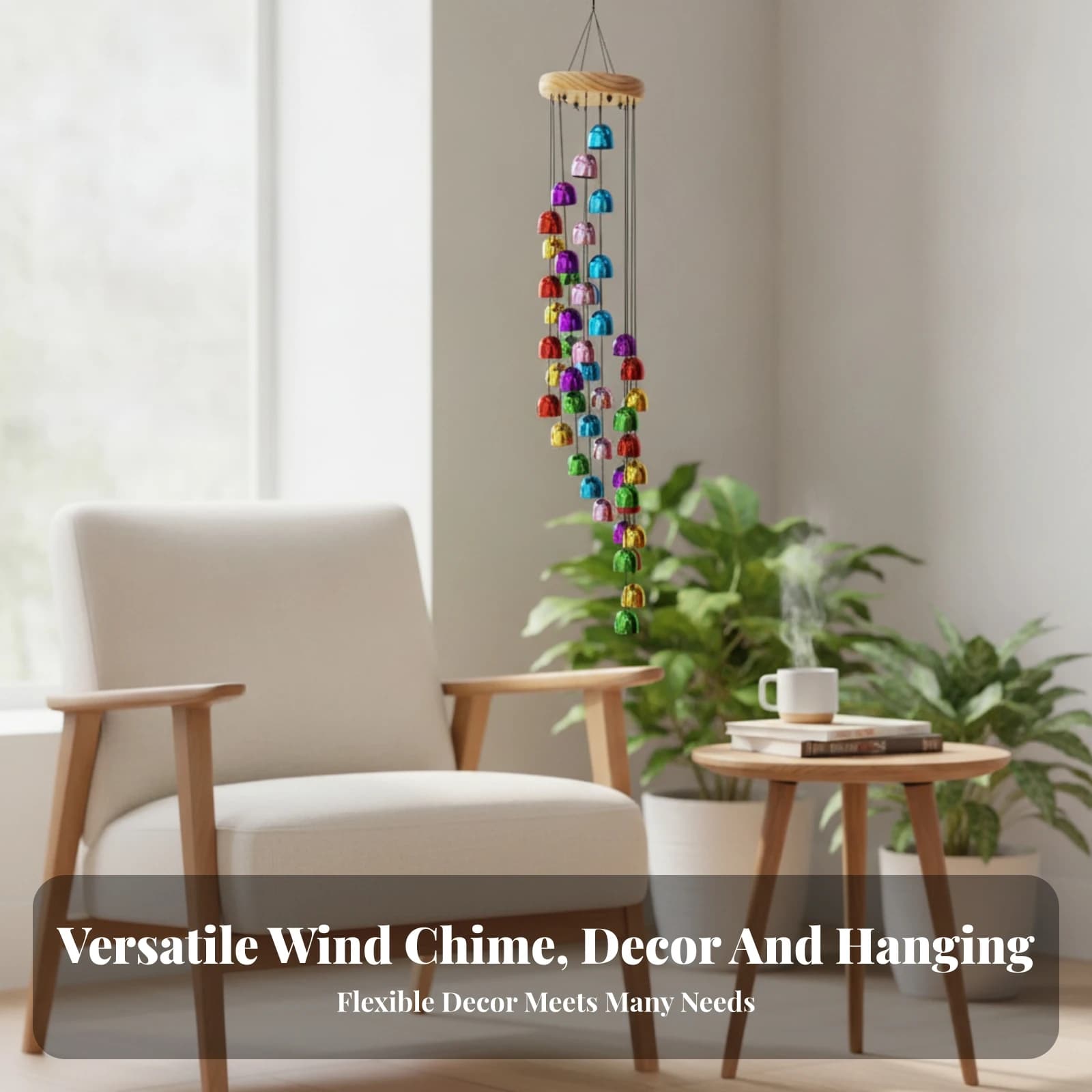 Wood Hoop Wind Chime Vertical Cascade Home Decor for Indoor