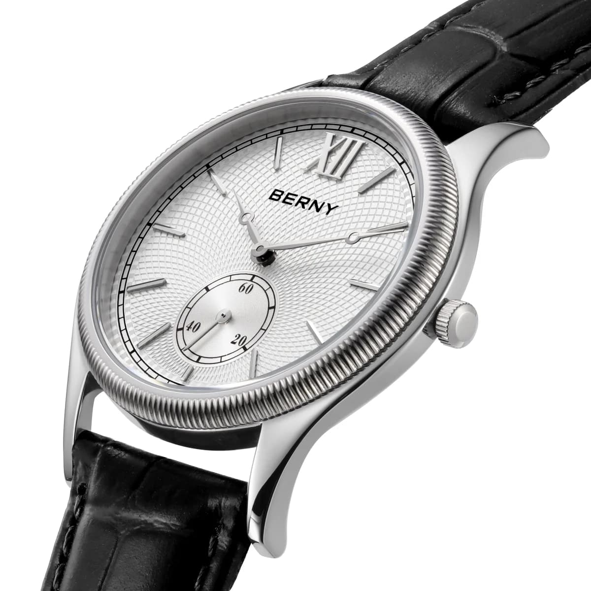BERNY Orologi da uomo Orologio al quarzo classico ed elegante di lusso con cassa in acciaio inossidabile ultrasottile Orologio da polso con cinturino in pelle elegante