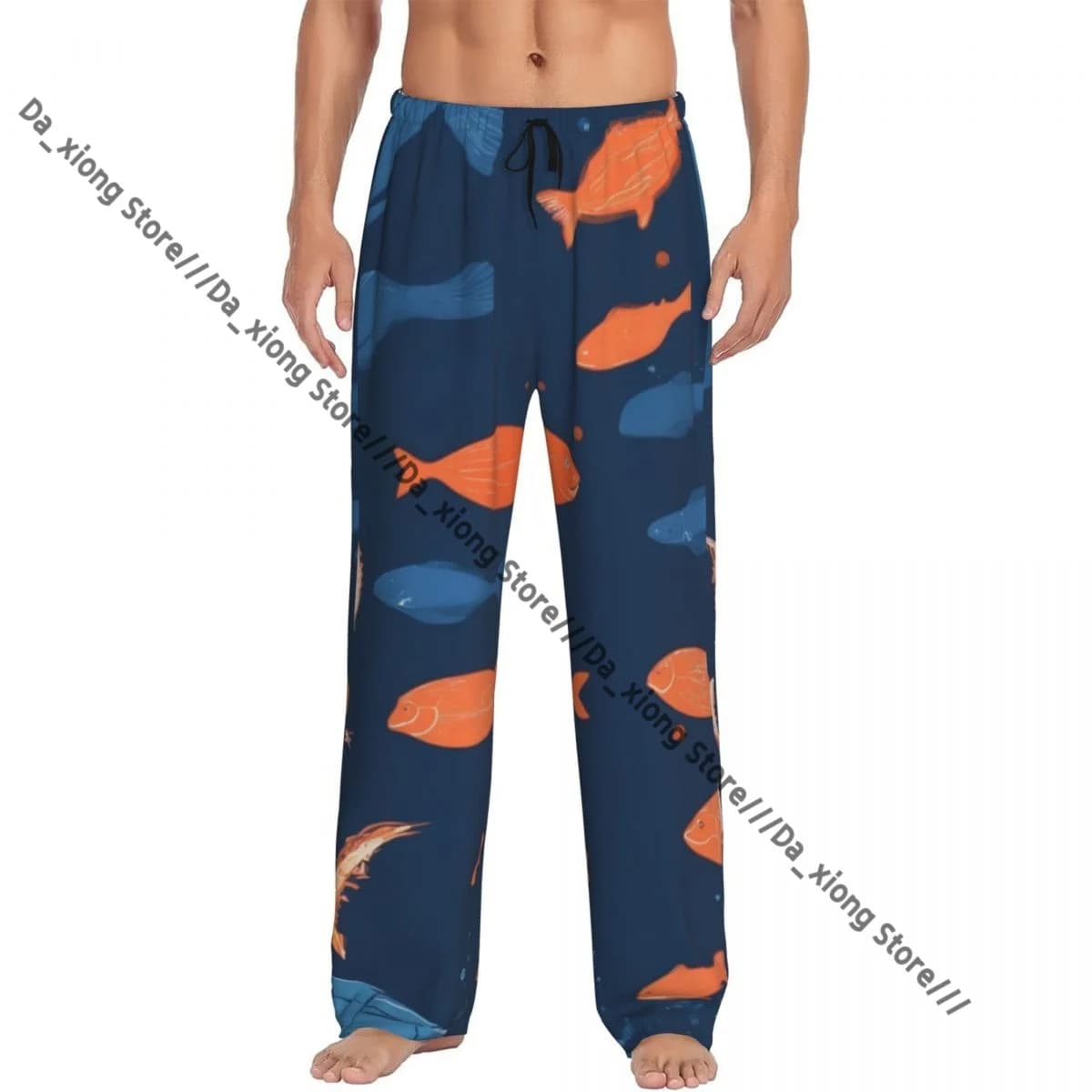 Pigiama casual da uomo, pantaloni da notte, pesci sottomarini, pantaloni larghi, comodi indumenti da notte
