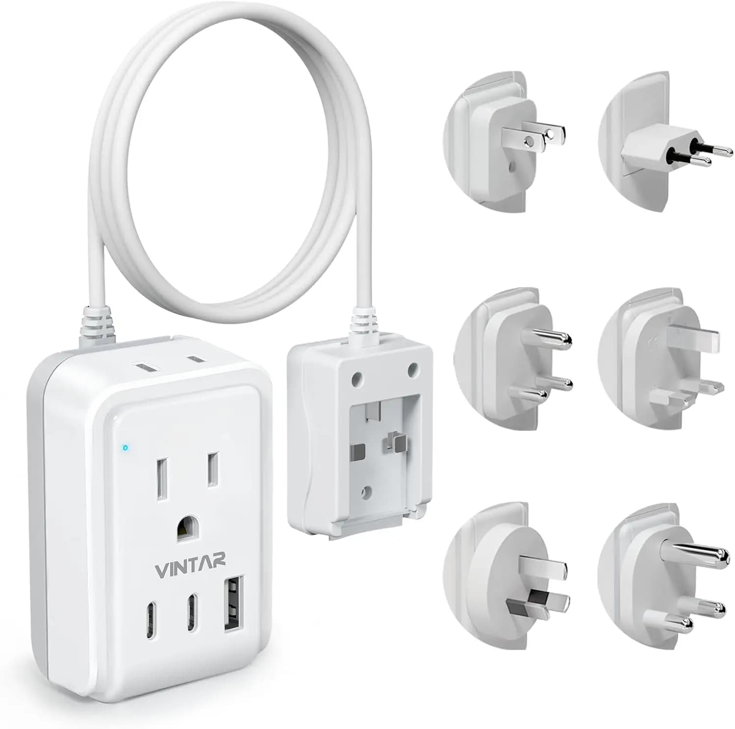 Kit adattatore da viaggio universale con cavo da 3 piedi, 2 prese CA e 3 porte USB per Stati Uniti in Europa Regno Unito India Sud Africa Giappone