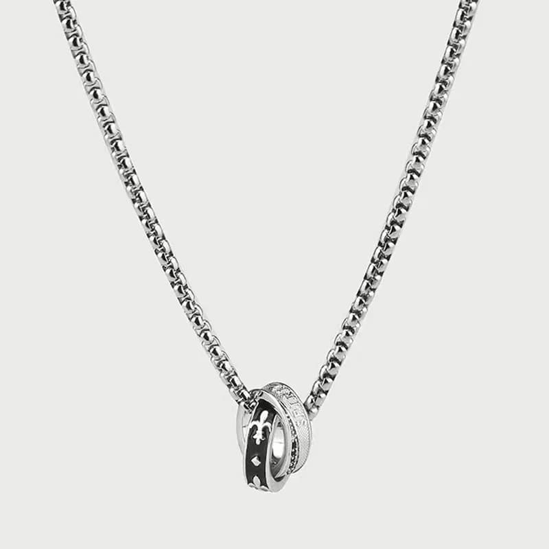 2025 Chivalry Necklace Men's Personalized Hip-Hop Versatile Light Luxury Japanese Double Ring Pendant for Your Boyfriend