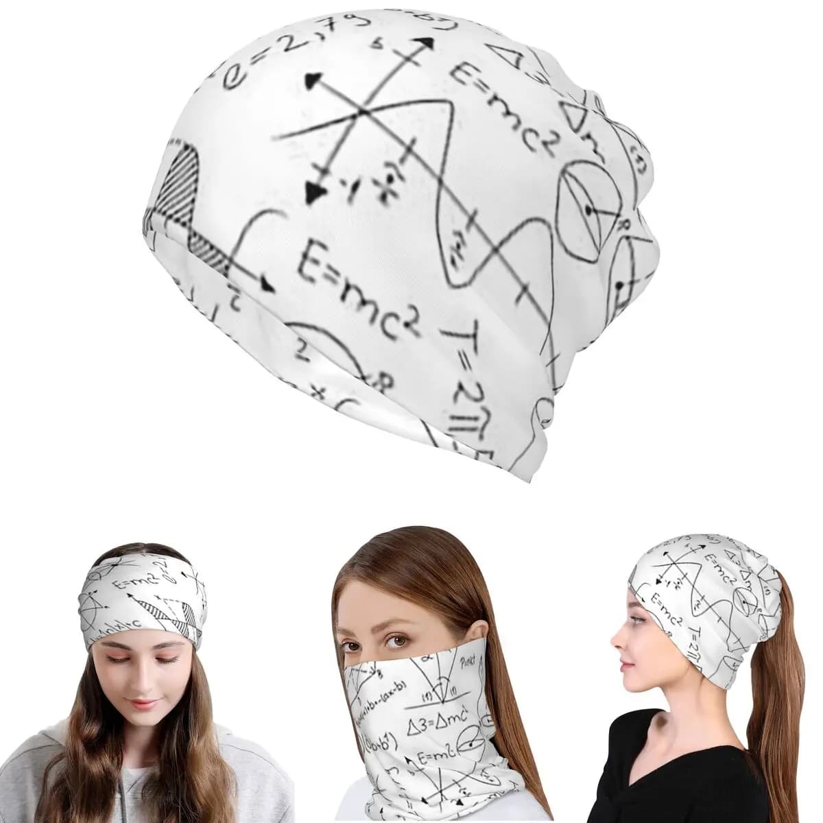 Mathematics Formulas Math Numbers Bandana Neck Cover Magic Scarf Multifunction Cycling Scarf Beanies Hat for Men Women Washable