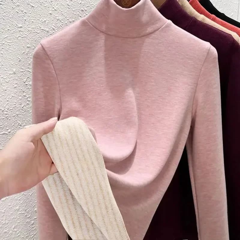 Womens Mock Neck Thermal Base Layer Top Winter Fleece Lined Slim Fit Long Sleeve Korean Style Warm Underwear
