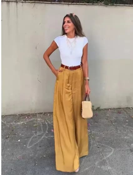 KIDCRKJ Pantaloni Eleganti da Donna con Cintura e Decorazioni Arricciate, Pantaloni Lunghi a Gamba Larga con Zip, Chic con Tasche Laterali, Casual e Comodi