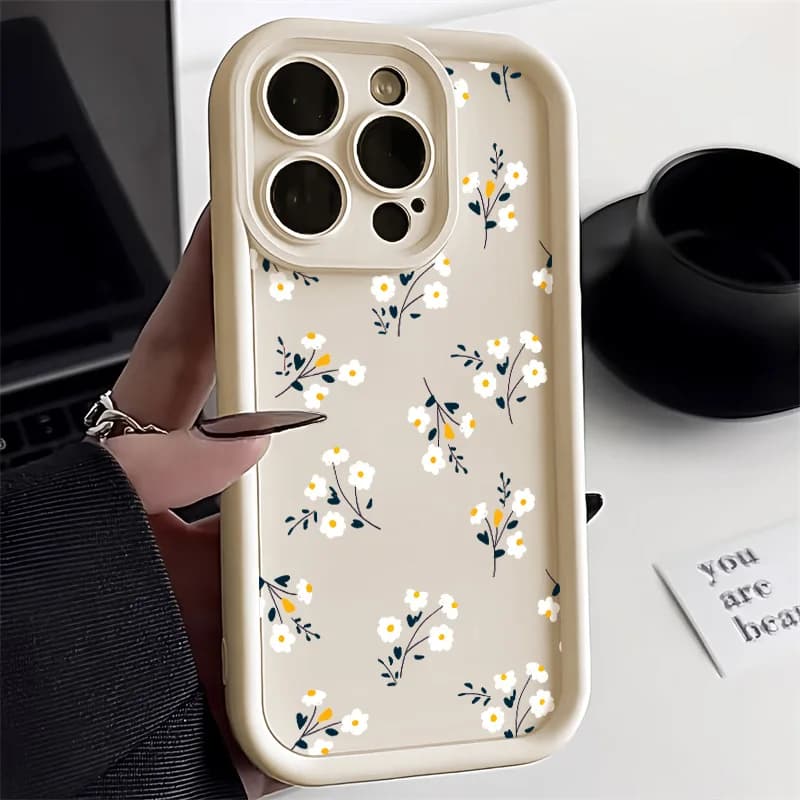 Custodie in silicone liquido per iPhone 16 Pro Custodia iPhone 15 13 11 12 13 Pro Max 14 Plus XR 7 8 SE 2020 Cover antiurto floreale bianca