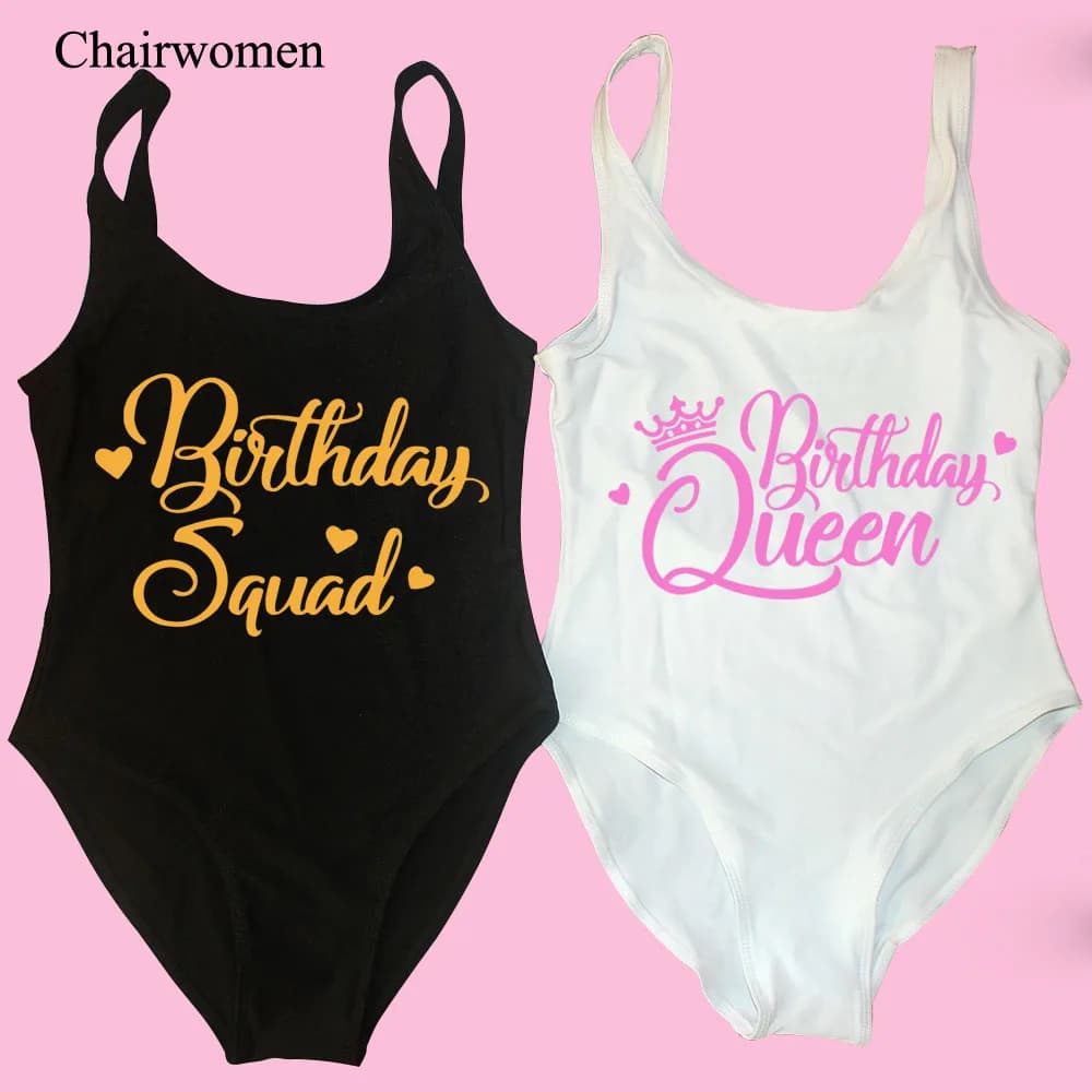 S-3XL Swimwear Sexy Woman 2023 Girl Birthday QUEEN SQUAD Party swimsuit full size swimsuit Beachwear swimsuit